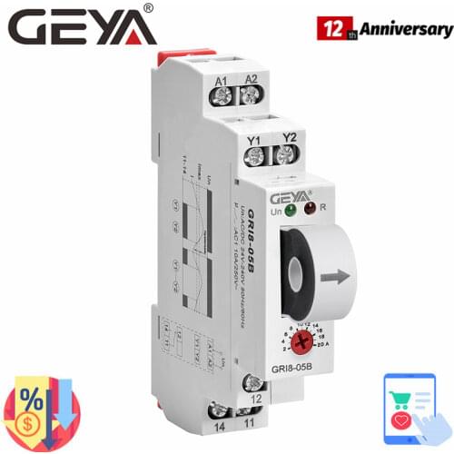 GEYA GRI8-05 DC Current Monitoring Relay straight-through 2A-20A AC24V-240V Over-current Under-current Protection