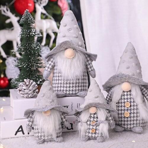 Christmas Decorative Wearing Hat Dwarf Doll Decoration Black and White Plaid Faceless Doll Floor Essence Adornos De Navidad