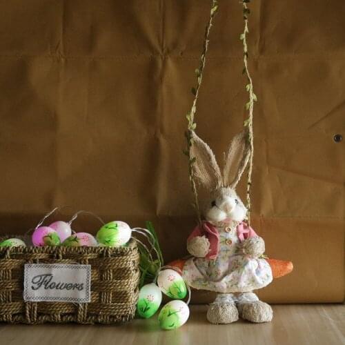 DIY Handmade Straw Swing Girl Easter Bunny Led Night Light Eggs Suit Woven Basket Festival Party Ornaments Glow In The Dark
