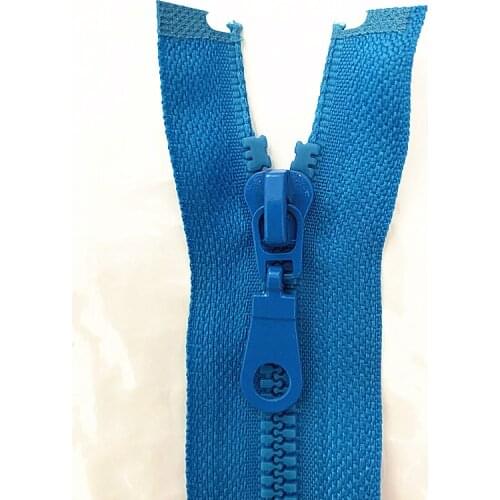 2pcs, 5 # 25cm (10inch) Blue Detachable Resin Zipper with Open End Automatic Eco Lock Plastic Zipper for Sewing Suit