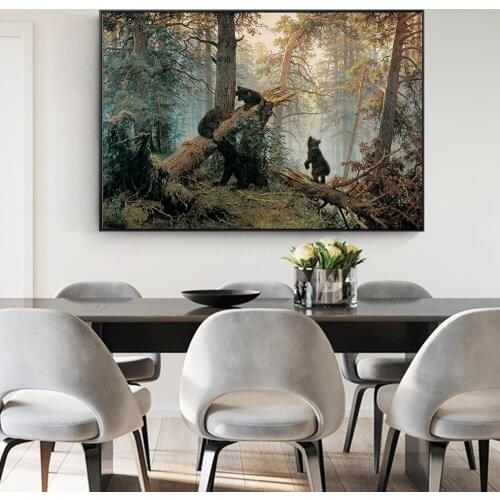 Modern Cute Bear In The Forest and Grass Canvas Painting Wall Art Nordic Posters and Prints Wall Pictures for Living Room Decor