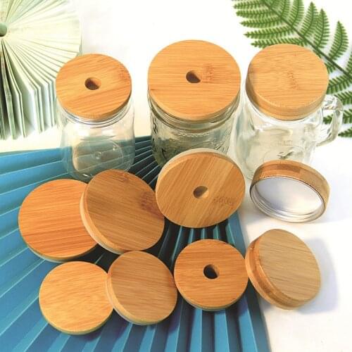 1PC Bamboo Wood Cover Glass Bottles Can Lid For DIY Accessories