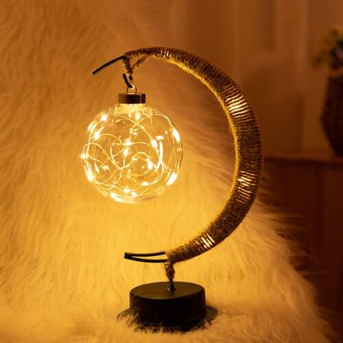 LED Moon Sepak Takraw Lamp Line Rattan Handmade Hemp Rope Wrought Iron Night Light Home Decoration Night Lamp Christmas Gifts