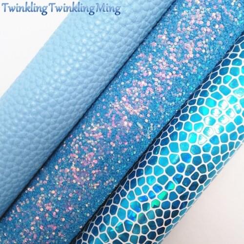 BLUE Glitter Fabirc, Faux Leather Fabric, Iridescent Synthetic Leather Fabric Sheets For Bow A4 8"x11"Twinkling Ming XM518