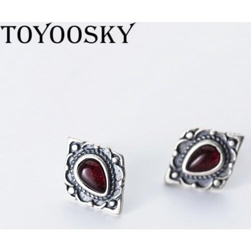 TOYOOSKY New Real 925 Thai Silver Handmade Simple Lozenge Waterdrop Stud Earrings Jewelry for Women Wholesale