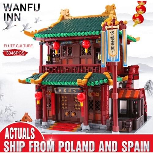 City Street Chinese Building MOC Creative Series The Wanfu Inn Set Kids Educational Toys Building Blocks Bricks Model Gifts