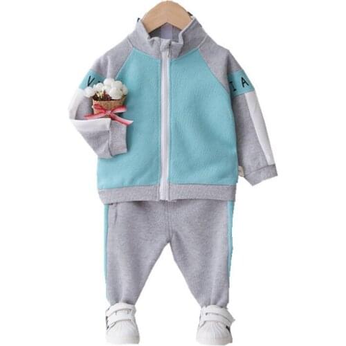 Spring Autumn Children Patchwork Casual Clothes New Baby Boys Girls Letter Jacket Pants 2Pcs/Sets Kids Fashion Cotton Tracksuit