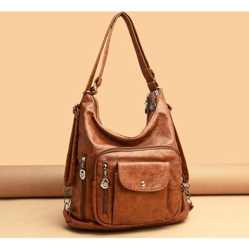 Vintage Women Handbags 4 Colors Can be Selected PU Leather One or Two Shoulders Bag Casual Lady Multi Pockets Large Capacity Bag