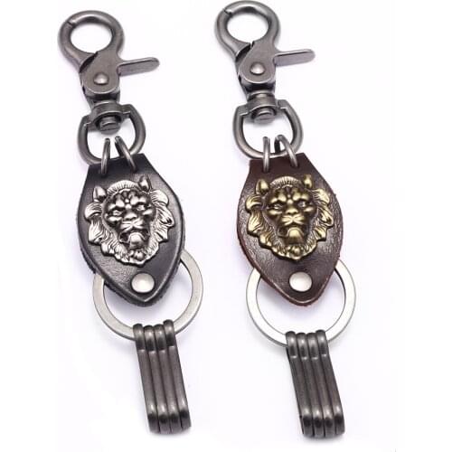 Animal Pendant Suspension Vintage Leather Keychain Key Chain Lion Horse Star Charms for Key Holder Car Keys Handbag Accessories