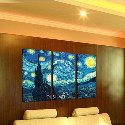 No Framed High Quality Canvas Art Cheap 3P Wall Art Impressionist Art Handmade Van Gogh Reproductions Of Famous Paintings Star