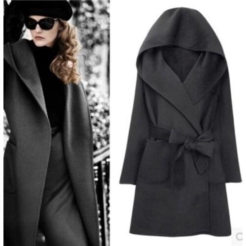 BEST Selling EU/American Fashion Womens Woolen Jacket, Hooded Comfortable Plus Size Wool Coat S-XXL