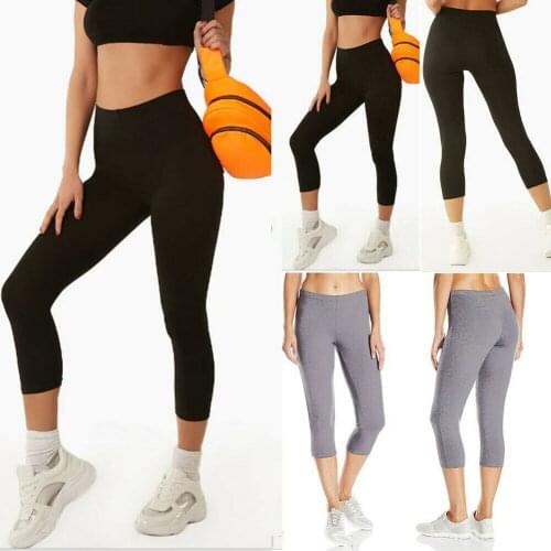 New Style Womens Gym Yoga Sport Pants Calf Length High Waist Fitness Slim Workout Running Stretch Tight Solid Fashion Hot 2019
