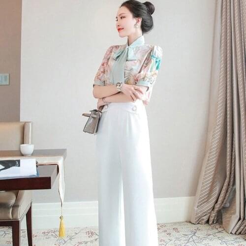 2 Piece Sets Outfits Womens Print Shirt Pants Suit Korean Fashion 2021 Summer Clothes Office Ladies Two Piece Set Female Y812