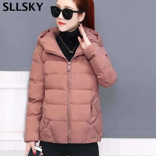 SLLSKY Winter Women Coat Parkas Solid Hooded Jacket 2019 Casual New Zipper Plus Size Loose Thick Outerwear Long Sleeve coat