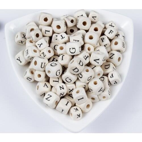 100-200Pcs/Lot 8/10mm Wooden Beads Alphabet Square Letter Number Beads for Jewelry Making Baby Smooth Teether Crafts Accessories