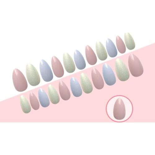 24Pcs/set/pack Artificial Nail Full Cover False Nail Art Tips Stiletto Fake Nails Pink and Blue Manicure Press On Nails Charm