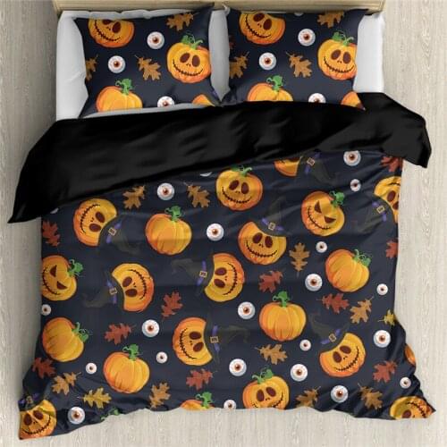 Cartoon Halloween Design Family Double Bed Sheet Magic Pumpkin Pattern Duvet Cover Set for Home 3pcs Bedding Bedroom Textile