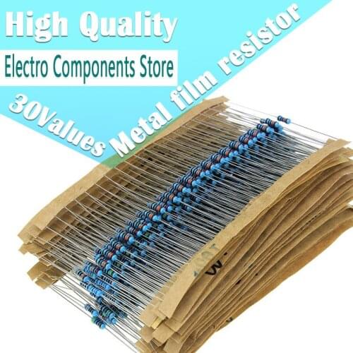 300Pcs 30Values 1/4W Metal Film Resistor 1% 1M 1K 4.7K 10K 20K 47K 100K 330K 470K 330 ohm Resistance Color Ring Resistance