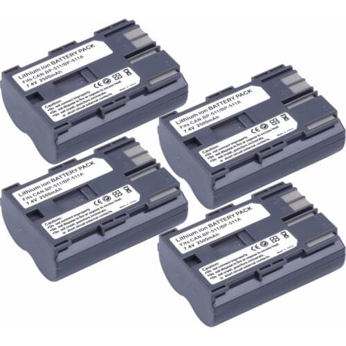 4Pcs 2500mAh BP-511 BP511A Battery For Canon EOS 10D 20D 20Da 30D 40D 50D 300D D30 D60 PowerShot G1 G3 G3X G5 G G2 Camera
