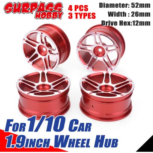 SURPASS HOBBY 4PCS 1.9inch Aluminum Wheel Rims Hub 3 Types 3 Color for RC Car 1/10 on-Road Crawler Axial Drift HPI HSP TRX-4
