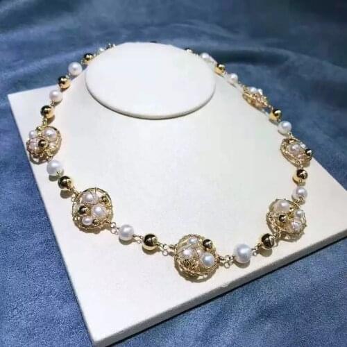 45cm,Luxury Necklace with handpicked Freshwater white Pearls,Handmade women Necklace for Wedding Party decoration,gift favor