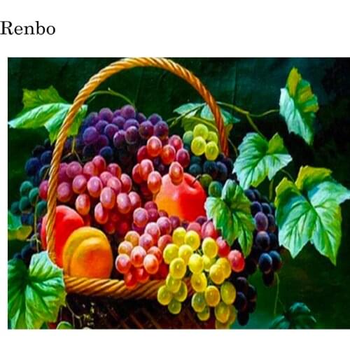 5D Diamond Painting Diamond Embroidery Grape Fruit Basket Crystals Full Drill Square Diamond Mosaic Picture Pasted Cross Stitch