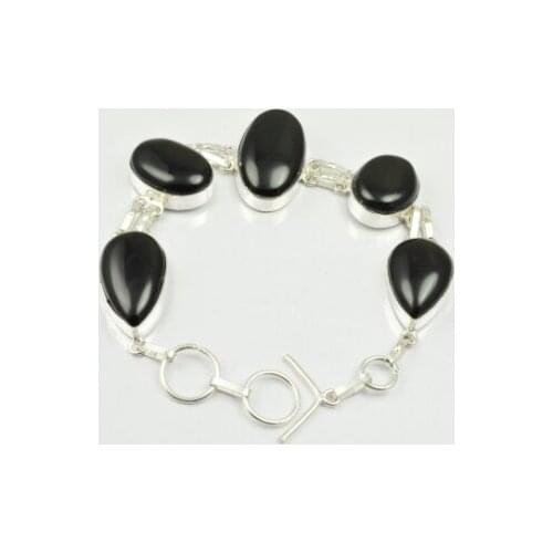 Black Onyx Bracelet Silver Overlay over Copper , 24 cm, B2211