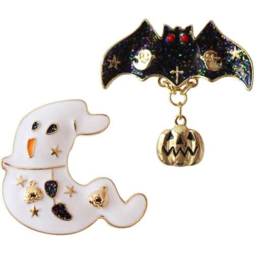 Fashion Halloween Charms Jewelry Cute Enamel Pin Ghost Pumpkin Ban Brooch Set Broches Vintage Crystal Brooches For Women Men