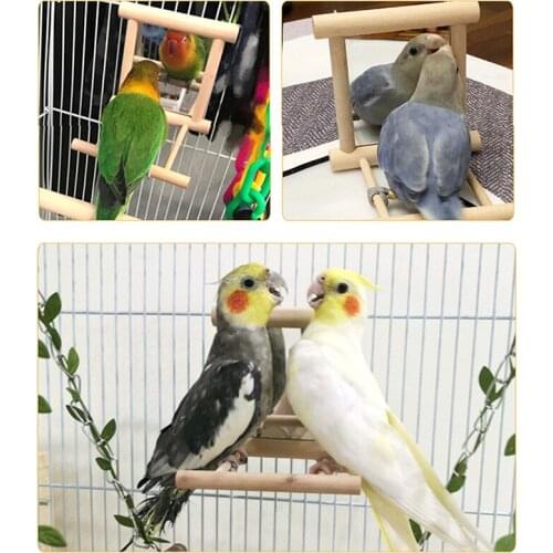 Wooden Pet Toy Mirror Fun Brid Toy For Budgies Parakeet Cockatiel Parrots Climb Wooden Birdcage Accessories House Decoration