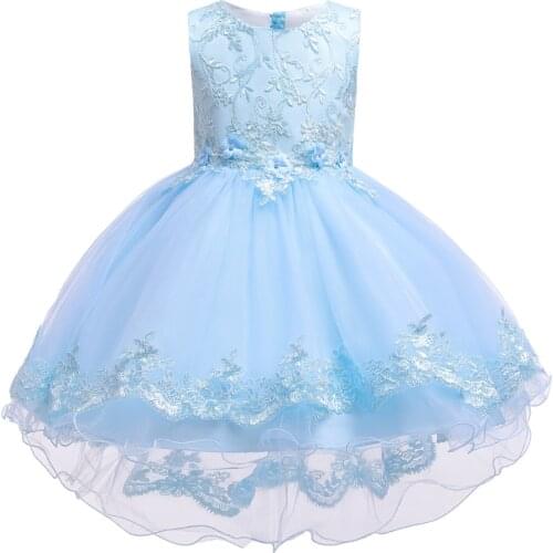 Children Embroidered Trailing Show Party Dress Fashion Girl Lace Flower Peng Peng Trailing Drilled Wedding