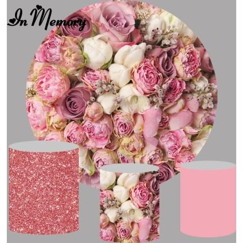 InMemory Circle Round Pink Floral Backdrop For Photography Flowers Glitter Girls Birthday Wedding Party Backdrops Photo Studio