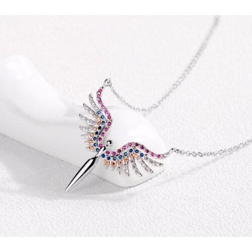 Dainty Rainbow Crystal Angel Necklace Christmas Gifts Guardian Necklace