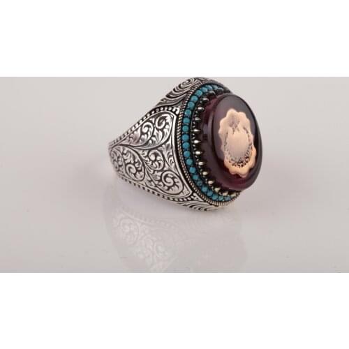 UM US JEWELRY Gold Plated Black Ancl Authentic Embroidered 925 Sterling Silver Ring