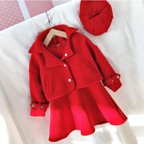 3pcs Per Set Girls Fashion Suit Including Coat+Dress+Hat Baby Kids Children Autumn Clothes