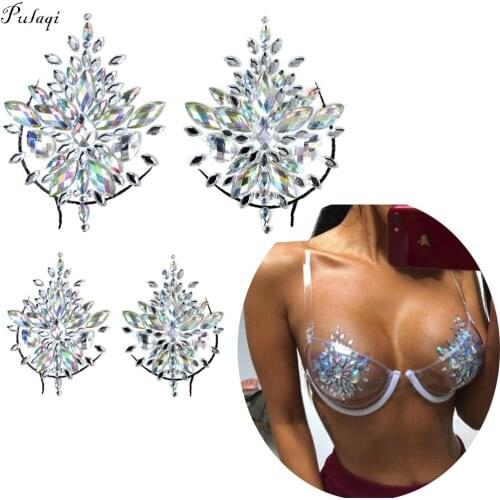 Pulaqi Bra Crystal Stickers DIY Self Adhesive Breast Chest Applique Cover Transparent Nipple Cover Bra Pad Petal Mat Stickers F