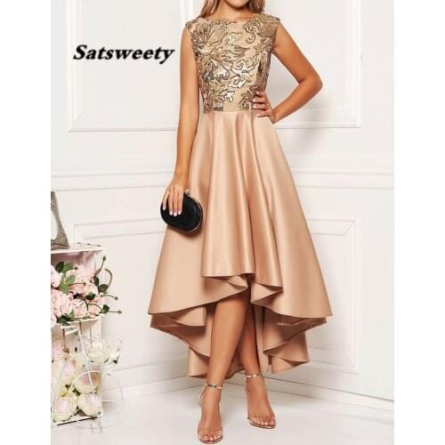 Sequins Bodice High Low Homecoming Dress Satin Prom Dress Sequins Party Gown 8 Grade Graduation Dress HOT