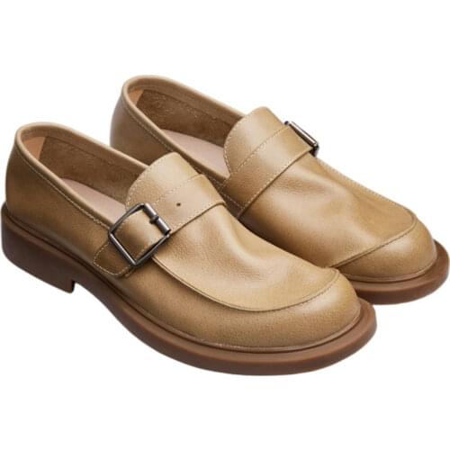 Spring Mens Round Toe Slip On Loafers Business Man Office Work Genuine Leather Dress Shoes Formal Soft Leather Driving Shoes