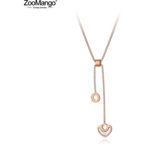 ZooMango New Roman Numeral Circle & Heart Stainless Steel Wedding Necklaces For Women Fashion Charm Shell Choker Jewelry ZN19048