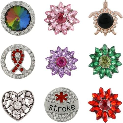 Turtles love Stroke Rhinestone Flower 20mm Metal snap button jewelry DIY bracelet KD1117