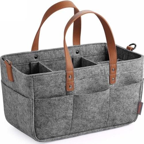 Leather Handle Multifunctional Diaper Storage Bag High Quality Material Foldable Toy Cosmetics Felt Storage Basket