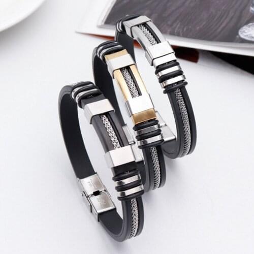 Fashion Mens Punk Titanium Steel Jewelry Gold Black Stainless Steel Exaggerated Bracelet Fashion Casual Bracelet