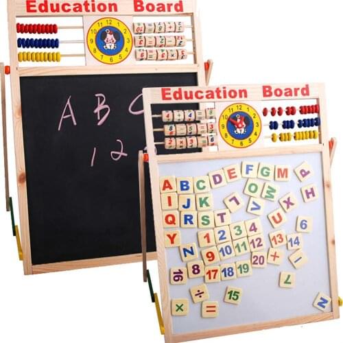 Cartoon Abacus Wooden Letters Numbers Blackboard Magnetic Board Kids Educational Toys Message Black Board Toy