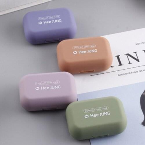 NEW Frosted Mini Rubber Paint Square Contact Lens Case With Mirror Women Colored Contact Lenses Box Eyes Contact Lens Container