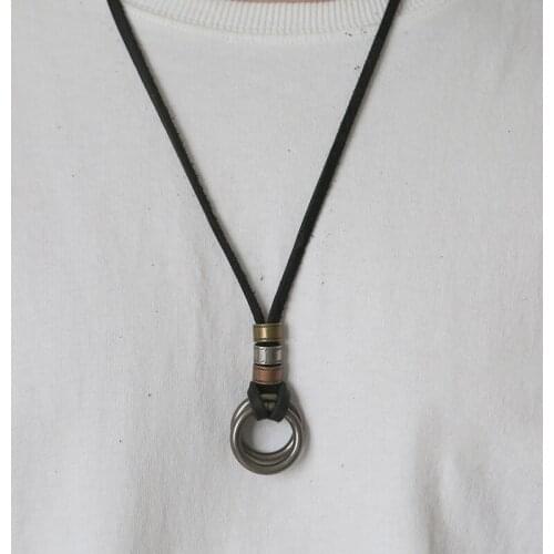 Genuine Leather Male Necklace 2021 High Quality Handmade Cowhide Men Pendent Retro Charming Jewelry Resizable