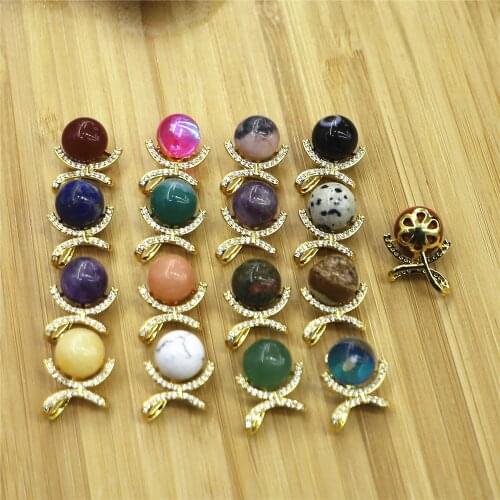 Gold Plated Alloy Diamonds Necklace Pendant Women Men Jewelry 10mm Natural Orb Gemstones Stone Bead Reiki Chakra Healing