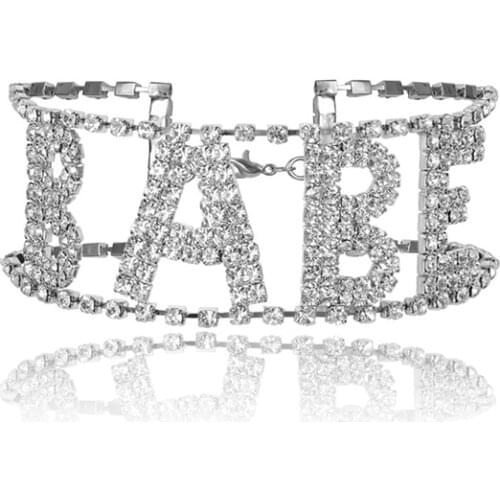 Fashion BABE Rhinestone Choker Letter Crystal Necklace For Women Crystal Statement Necklace Choker Jewelry Party Punk Collar