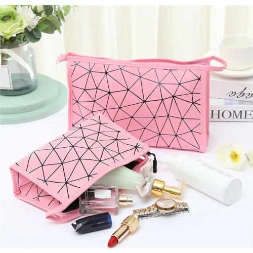 PU Waterproof Toiletry Bag Fashion Diamond Lattice Lipstick Eyebrow Pencil Cosmetic Storage Box Casual Shopping Zipper Handbags