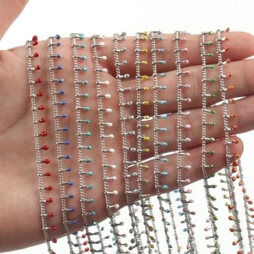 1 Meter Silver Plated Drop Oil Beads Chain Wire Wrapped Rosary Chains For DIY Bracelet Ankle Necklace Jewelry Making Supplies