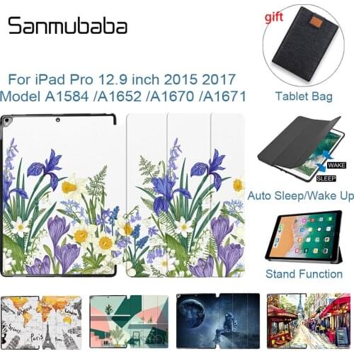 Sanmubaba Flower Case For iPad Pro 12.9 inch 2015 2017 A1584 A1652 A1670 A1671 PU Leather Flip Stand Smart Cover Tablet Case