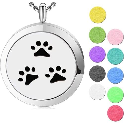 Silver Jewelry Dog Paw Aromatherapy Essential Oil surgical Stainless Steel Pendant Perfume Diffuser Locket Necklace